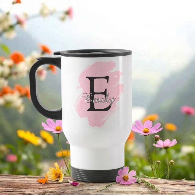 Personalisierter Reise-Monogramm-Becher mit Farbak Reisebecher (Fully customizable paint stroke monogram travel mug)