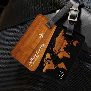 Personalisierter Reisender Wood Weltkarte Gepäckanhänger