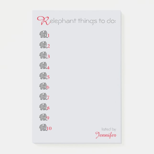 Personalisierter "RElephant"-To-Do-List-GrauElefan Post-it Klebezettel (Vorderseite)