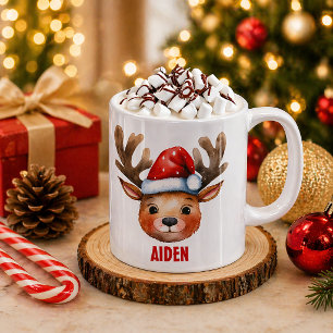 Personalisierter Rentier-Gesicht-Kindermug Kaffeetasse