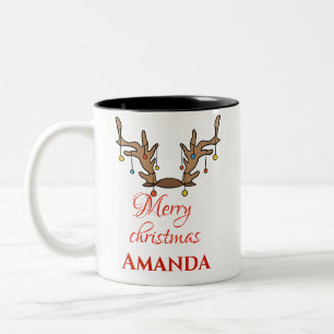 Personalisierter Rentier-Schmuck - Frohe Weihnacht Zweifarbige Tasse