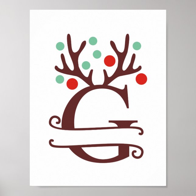 Personalisierter Rentierbrief G Split Monogramm Poster (Vorne)