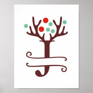Personalisierter Rentierbrief J Split Monogramm Poster
