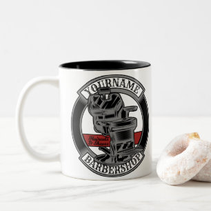 Personalisierter Retro-BarberShop-Friseurstuhl-Sal Zweifarbige Tasse