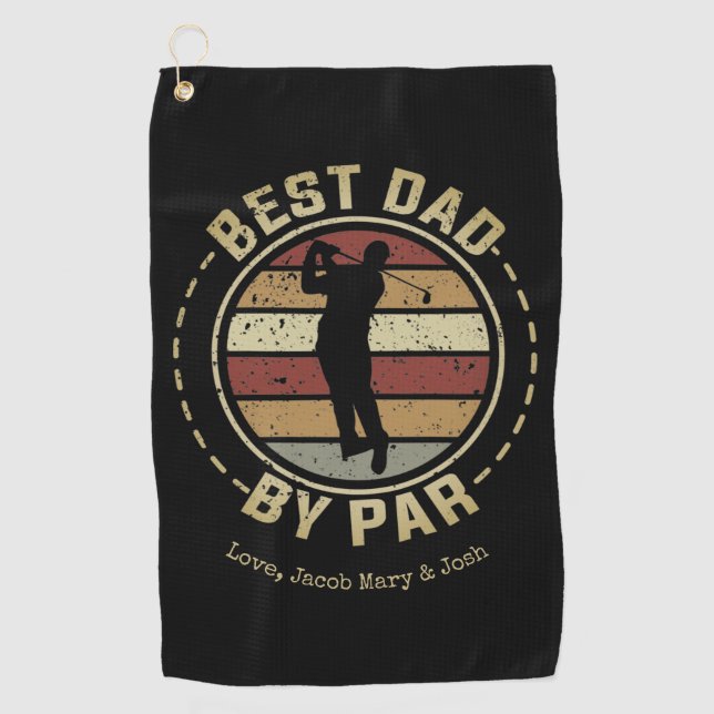 Personalisierter Retro Bester Vater nach Par Golfhandtuch (Vorderseite)