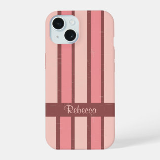 Personalisierter Retro-Bonbons-Streifen pink auf b iPhone 15 Hülle