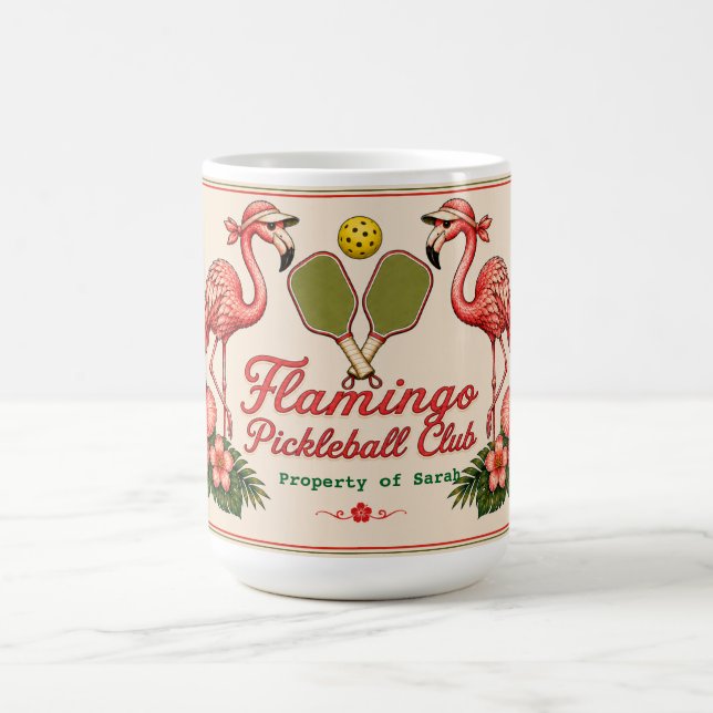 Personalisierter Retro-Flamingo-Pickleball-Becher Kaffeetasse (Mittel)