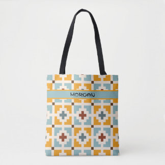 Personalisierter Retro Geometric Tile Pattern Tote Tasche