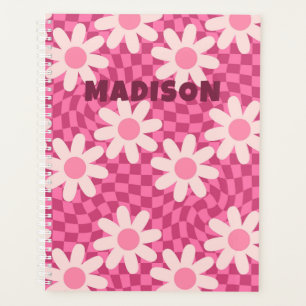 Personalisierter Retro-Groovy-Rosa-Gänseblümchen-H Planer