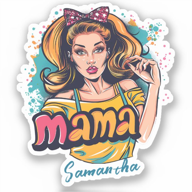 Personalisierter Retro Mama Pop Art (10) Aufkleber (Vorderseite)