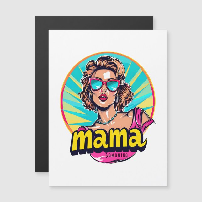 Personalisierter Retro Mama Pop Art. 3 Magnetkarte (Vorne/Hinten)