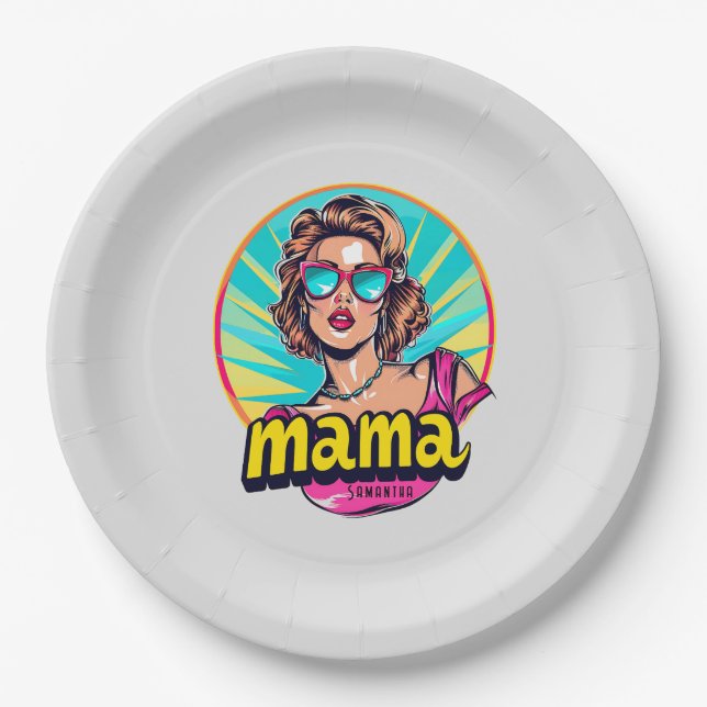 Personalisierter Retro Mama Pop Art. 3 Pappteller (Vorderseite)