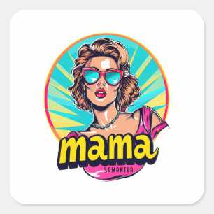 Personalisierter Retro Mama Pop Art. 3 Quadratischer Aufkleber