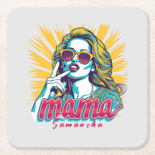 Personalisierter Retro-Mama-Pop Art. 5 Rechteckiger Pappuntersetzer