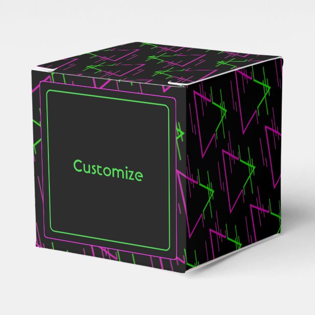 Personalisierter Retro Neon Geometric Pattern Cube Geschenkschachtel (Vorderseite)