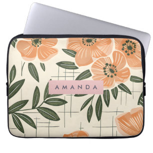 Personalisierter Retro-Orangen-Blumen-Stil Laptopschutzhülle