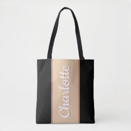 Personalisierter Retro Streifen Beige Schwarz Tasche