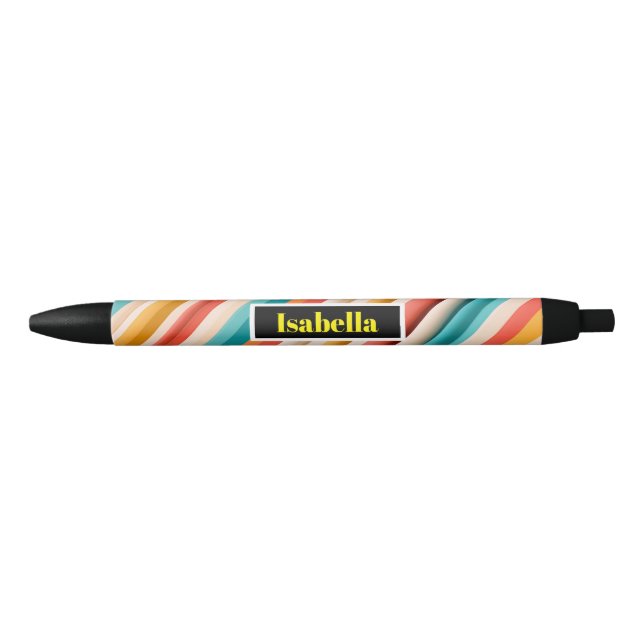 Personalisierter Retro-Streifenpflaster | Bunt Kugelschreiber (Vorderseite)