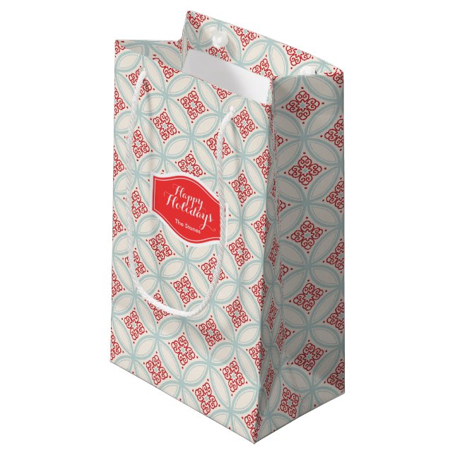 Personalisierter Retro-Urlaub Marokkanisches Muste Kleine Geschenktüte (Vorderseite Schrägansicht)