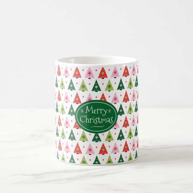 Personalisierter Retro-Weihnachtsbaum Mitte des Ja Kaffeetasse (Mittel)