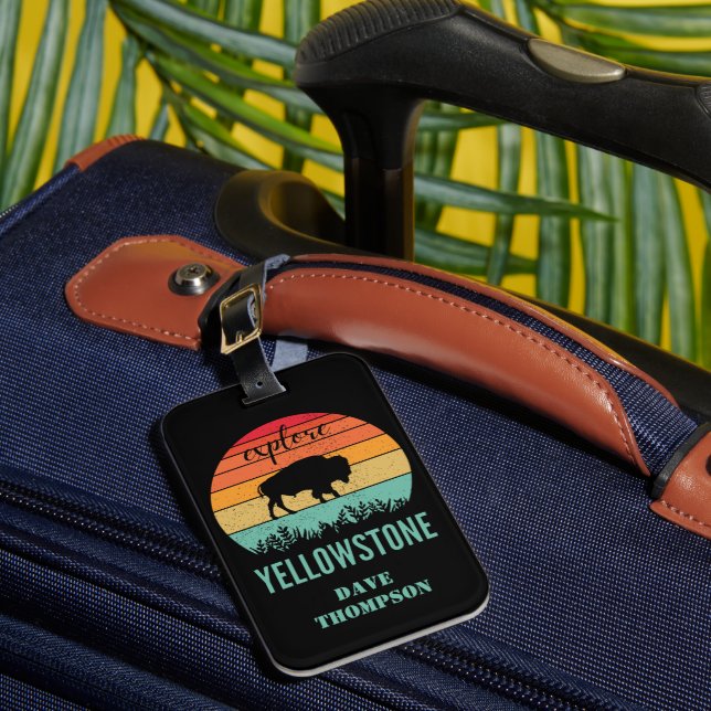 Personalisierter Retro-Yellowstone-Nationalpark Gepäckanhänger (Vorderseite Insitu 1)