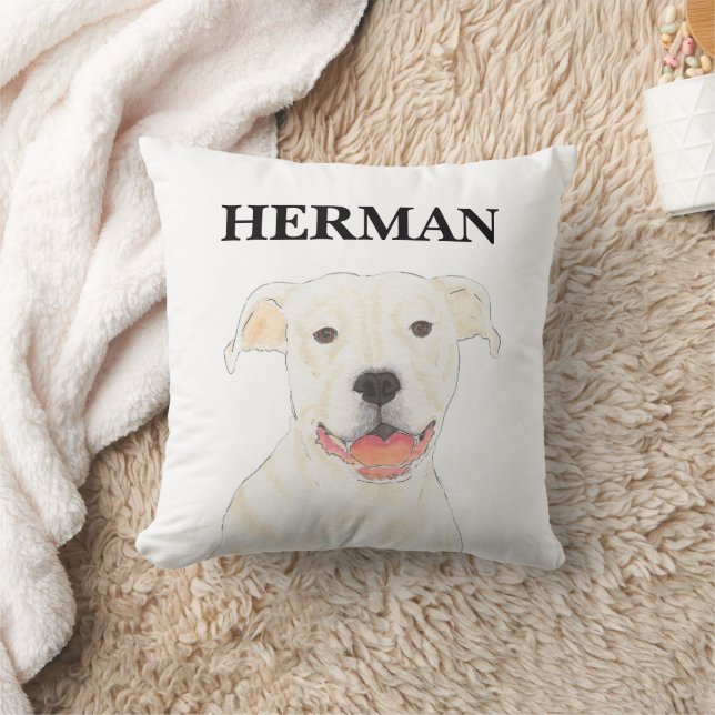 Personalisierter Reversible White Pitbull Staffy D Kissen (Decke)