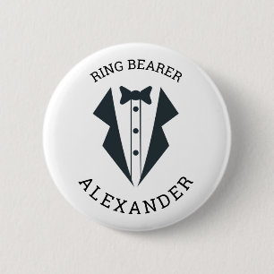 Personalisierter Ringträger-Tuxedo Schwarz Weiß Button
