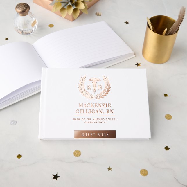 Personalisierter RN Nursing School Abschluss Elega Gästebuch (Vorderseite Offen)