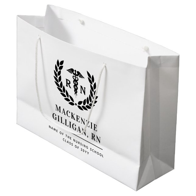 Personalisierter RN Nursing School Abschluss Elega Große Geschenktüte (Vorderseite Schrägansicht)