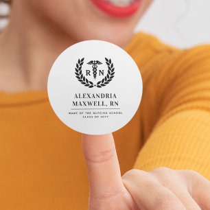 Personalisierter RN Nursing School Abschluss Elega Runder Aufkleber