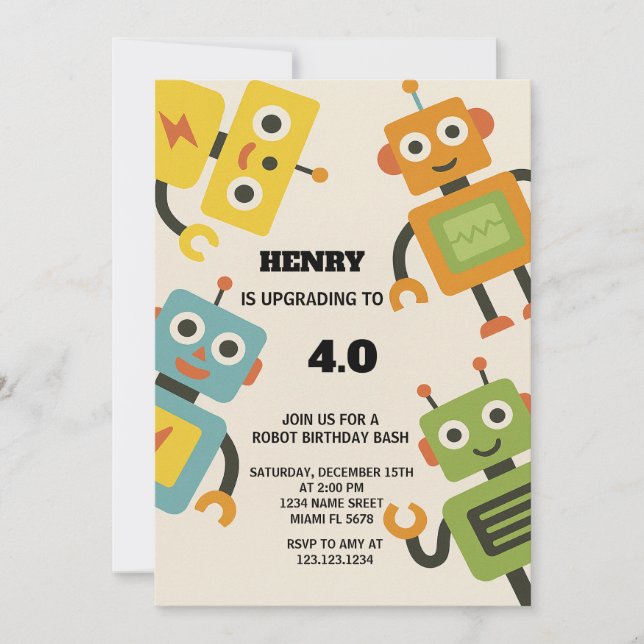 Personalisierter Roboter zum Geburtstag Einladung  (Vorderseite)