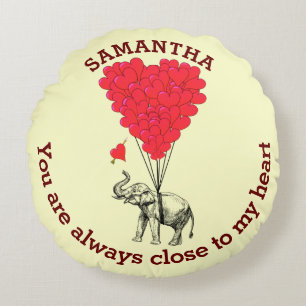 Personalisierter romantischer Elefant und rotes Rundes Kissen