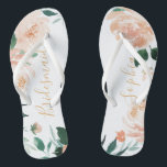 Personalisierter romantischer Garten Blumenmädchen Flip Flops<br><div class="desc">Moderne Aquarellblumen und botanische Vegetation,  elegant und romantisch,  großartig personalisierte Brautparty Brauereigeschenke</div>