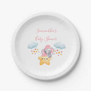 Personalisierter Rosa Baby-Elefant Baby Shower Pappteller