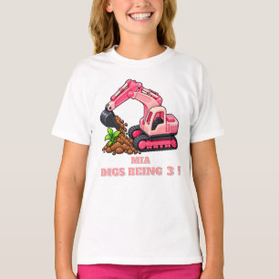 Personalisierter rosa Bagger-Geburtstag T-Shirt