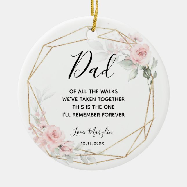 Personalisierter rosa Blütenvater Keramik Ornament (Vorne)