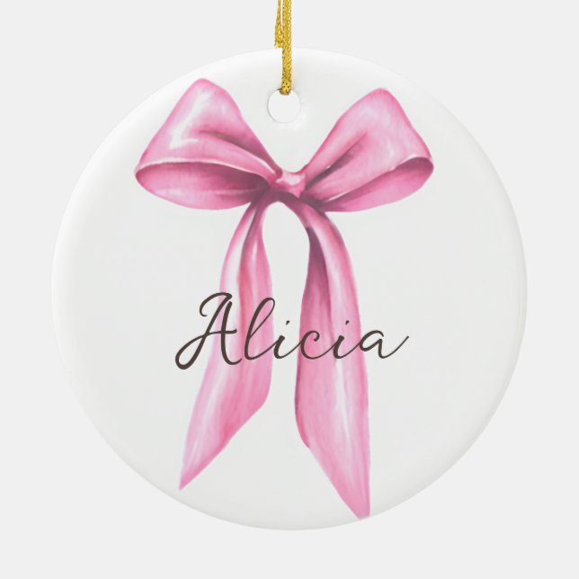 Personalisierter rosa Bogen Keramik Ornament (Hinten)