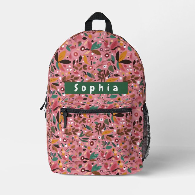 Personalisierter rosa Botanischer Rucksack für Mäd (Vorderseite)