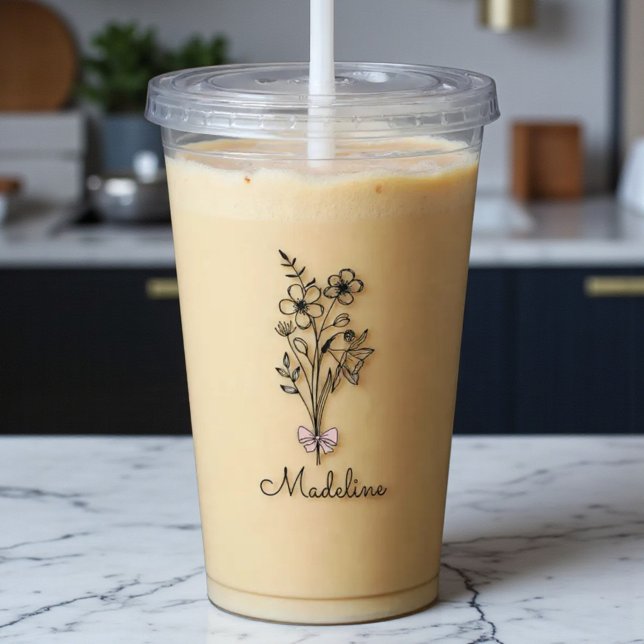 Personalisierter rosa Bow Geburtsmonat Blume Acryltrinkbecher (Von Creator hochgeladen)