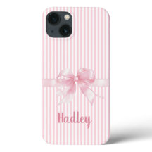 Personalisierter rosa Bow Striped iPhone Case | Cu