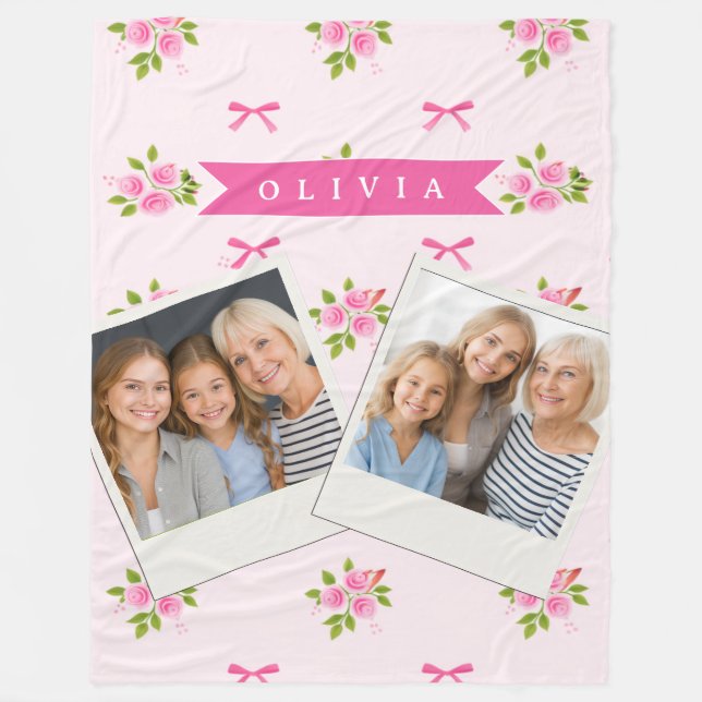 Personalisierter Rosa Coquette Mädchenname mit Blu Fleecedecke (Vorderseite)