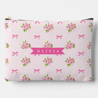 Personalisierter Rosa Coquette Mädchenname mit Blu Zubehörtasche