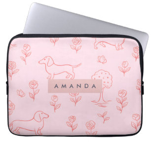 Personalisierter Rosa Dachshund und Blume Laptopschutzhülle
