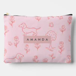 Personalisierter Rosa Dachshund und Blume Zubehörtasche