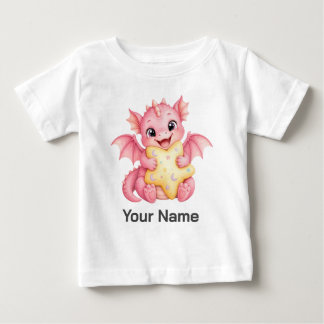 Personalisierter Rosa-Drache mit Sternenkissen Baby T-shirt