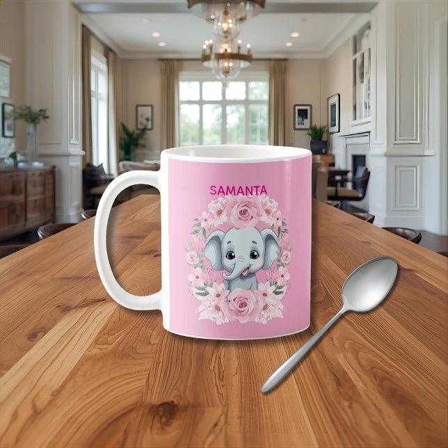 Personalisierter rosa Elefant-Becher für Mädchen Kaffeetasse (Von Creator hochgeladen)