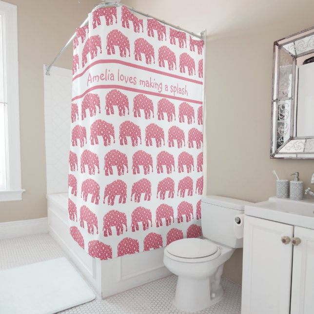 Personalisierter Rosa Elefant  Duschvorhang (Beispiel)