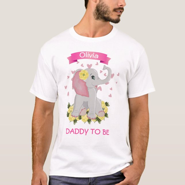 Personalisierter rosa Elefant Papa soll Babydusche T-Shirt (Vorderseite)