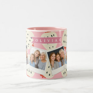 Personalisierter Rosa Erdbeeren Name Süß Mädchenha Zweifarbige Tasse