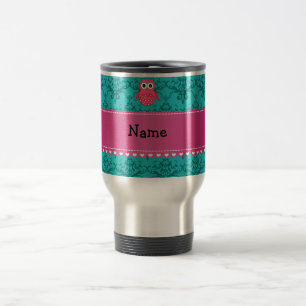 Personalisierter rosa Eulentürkisnamensdamast Reisebecher